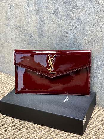 YSL Uptown Medium Leather Clutch Red Patent 27x16x2cm