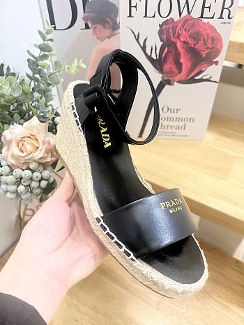 Prada Espadrille Wedge Sandal Black 9cm
