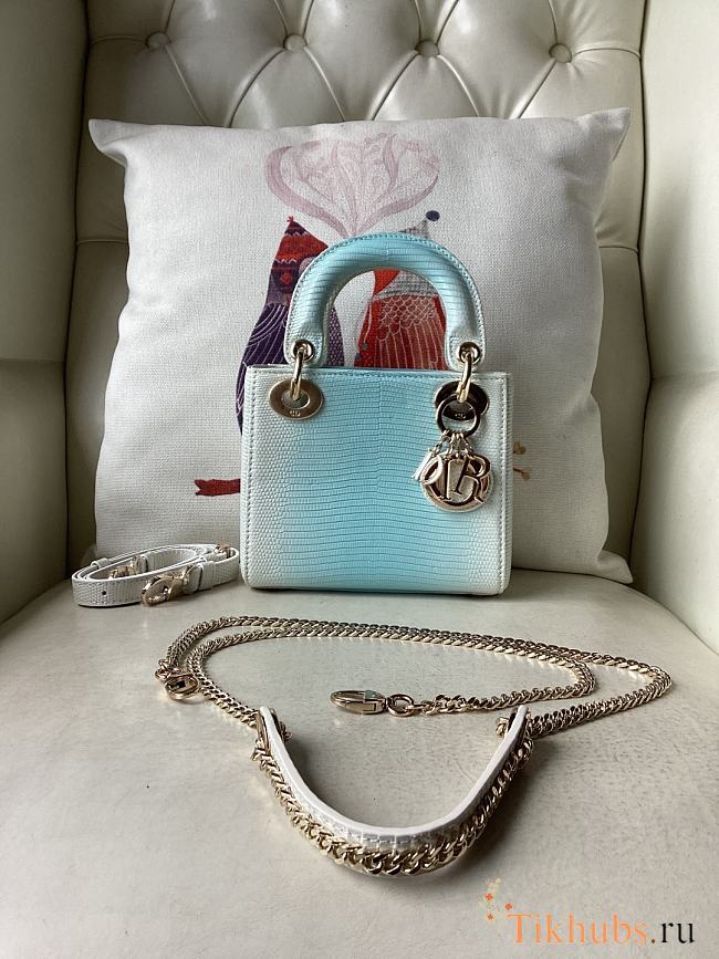 Dior Mini Lady Bag Lizard Blue White 17cm - 1