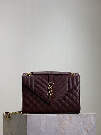 YSL Envelope Red Wine Gold 24x17x5cm