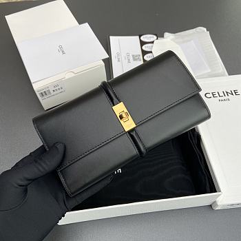 Celine Wallet 16 Satinated Calfskin Black 19x10x4cm