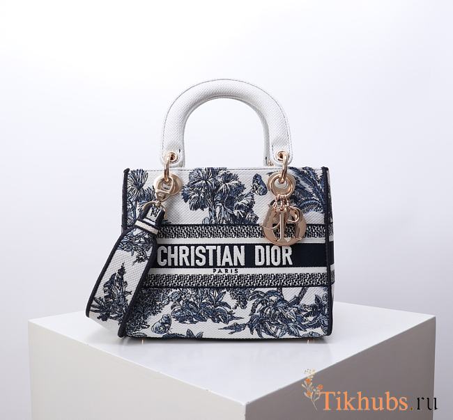 Dior Dioriviera Medium Lady D-Lite Bag White Blue 24x11x20cm - 1
