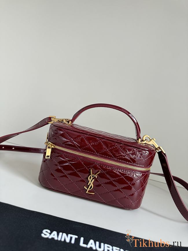 YSL Gaby Mini Vanity Bag Red Wine Patent 18x11x6.5cm - 1