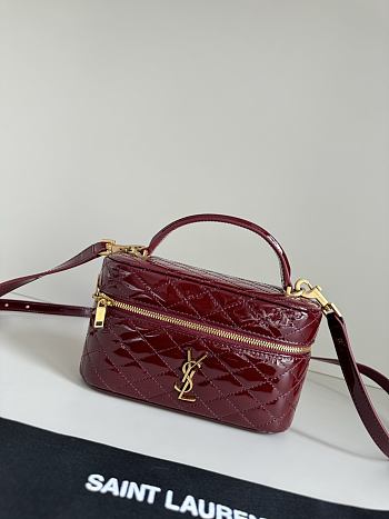 YSL Gaby Mini Vanity Bag Red Wine Patent 18x11x6.5cm
