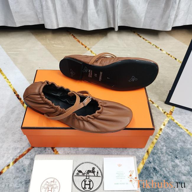 Hermes Jolly Ballet Brown Flats - 1