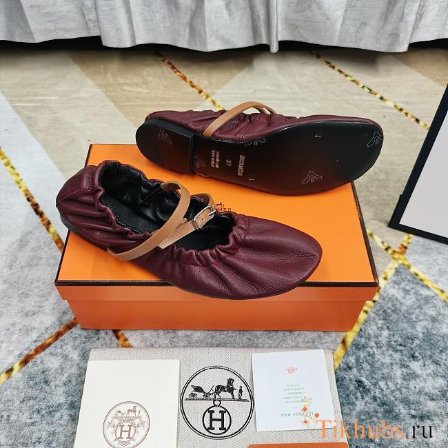 Hermes Jolly Ballet Red Wine Flats - 1