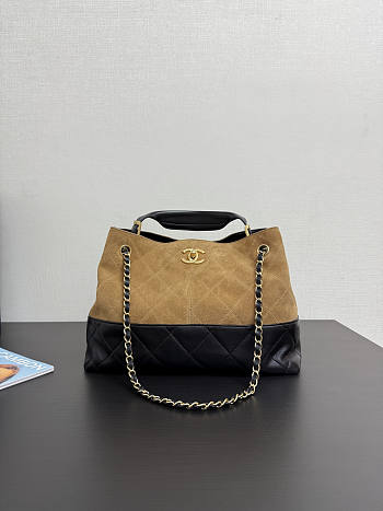Chanel 25A Hobo Bag Tan Suede Black 35x24x12cm