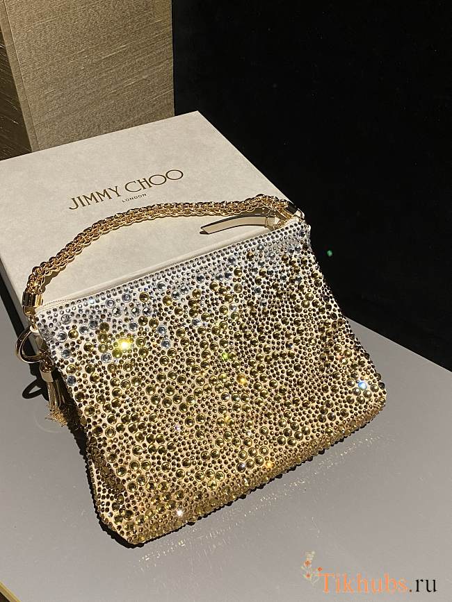 Jimmy Choo Callie Gold Satin Bag Crystals 24x20x3.5cm - 1