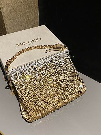 Jimmy Choo Callie Gold Satin Bag Crystals 24x20x3.5cm