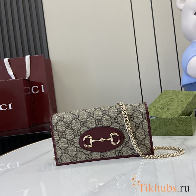 Gucci Horsebit 1955 Wallet On Chain Red Beige 19x10x4cm - 1