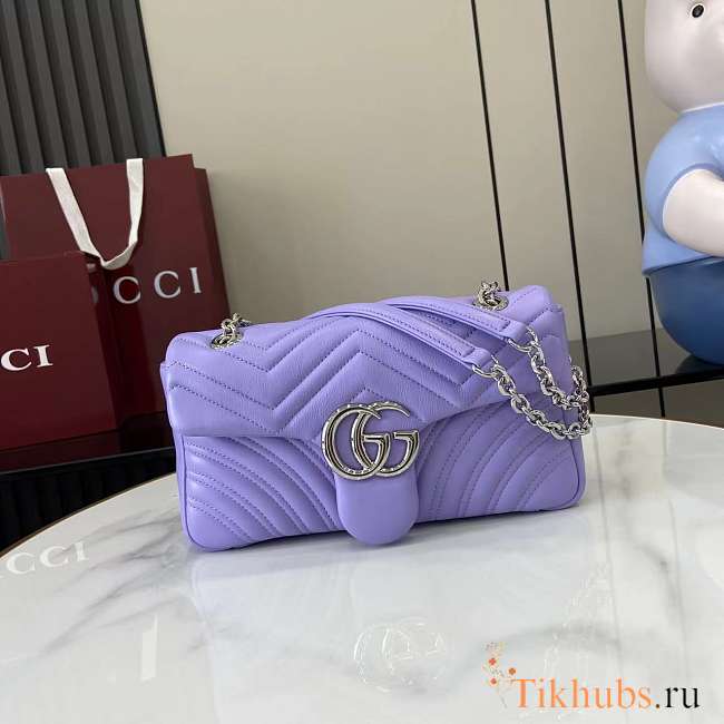 Gucci GG Marmont Shoulder Bag Purple Silver 26x15x7cm - 1