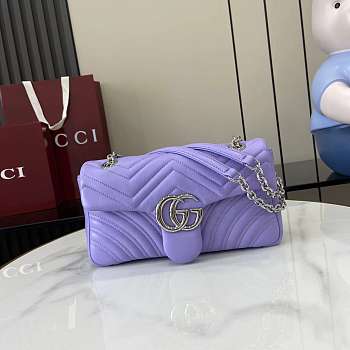 Gucci GG Marmont Shoulder Bag Purple Silver 26x15x7cm