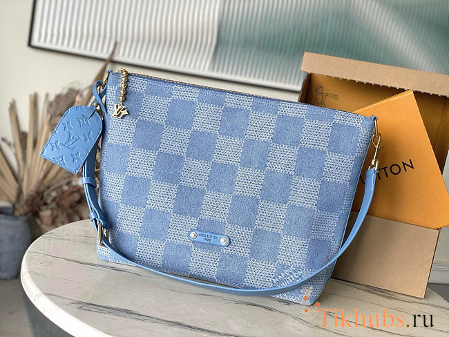 Louis Vuitton LV Vagabond Hobo Bag Denim 38x35x12cm - 1