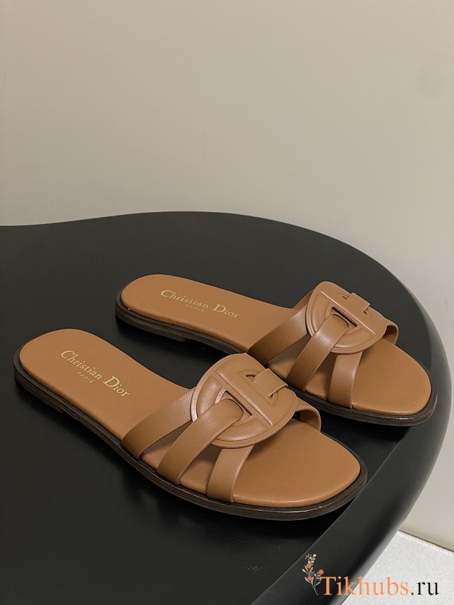 Dior D-Club Sandal Camel Calfskin Slides - 1