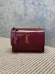 YSL Sunset Bag Red Wine Crocodile Gold 22x16x8cm - 1
