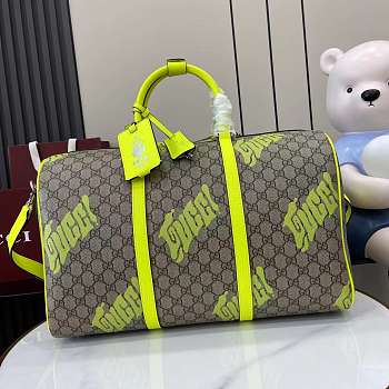 Gucci Medium Duffle Bag Print Beige Green 44x29x23cm