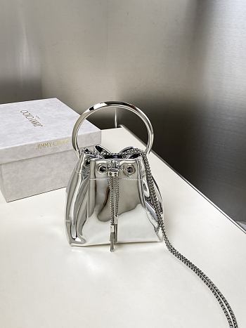 Jimmy Choo Bon Bon Silver Mirror Fabric Mini Bag 14x15x9.5cm