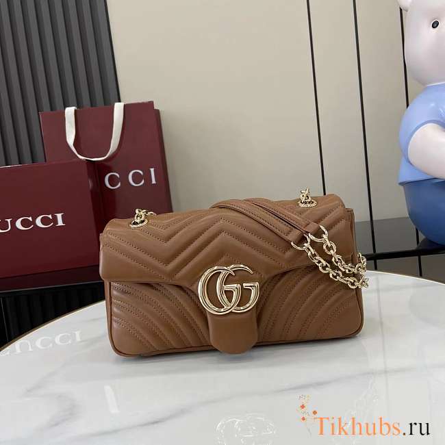 Gucci GG Marmont Shoulder Bag Brown Light Gold 26x15x7cm - 1