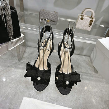 Dior Adiorable Heel Sandal Black Fringed Grosgrain 8cm