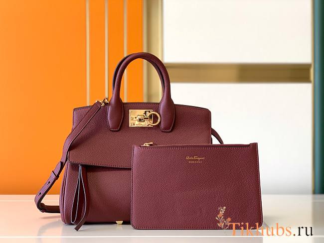 Salvatore Ferragamo Burgundy Shoulder Tote Bag 29x25x14.5cm - 1