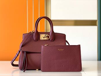 Salvatore Ferragamo Burgundy Shoulder Tote Bag 29x25x14.5cm