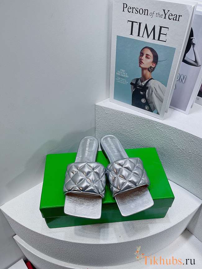 Bottega Veneta Padded Silver Slides - 1
