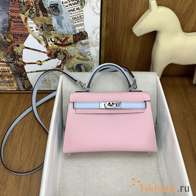 Hermes Mini Kelly Bag Pink Blue Epsom Silver 19cm - 1