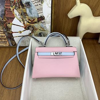 Hermes Mini Kelly Bag Pink Blue Epsom Silver 19cm