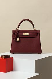 Hermes Kelly 25 Red Wine Togo Gold 25cm - 1