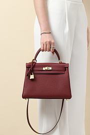 Hermes Kelly 25 Red Wine Togo Gold 25cm - 2