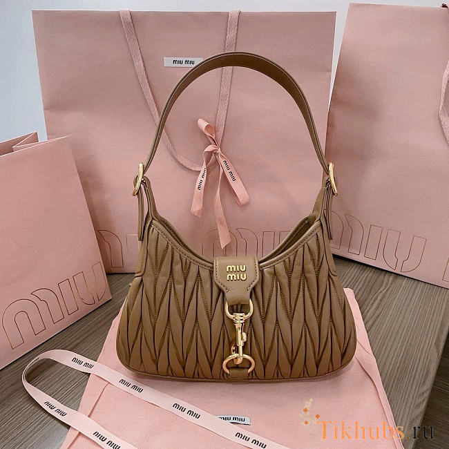 Miu Miu Brownish Beige Leather Shoulder Bag 29x15x4cm - 1