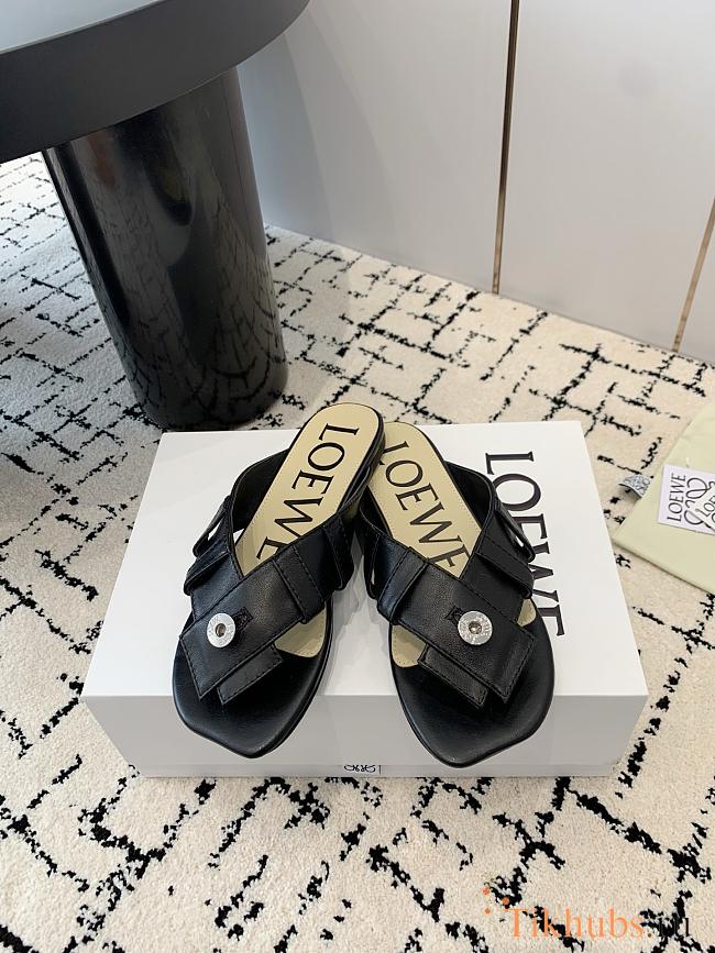 Loewe Toy Panta Toe Post Sandal Lambskin Black - 1