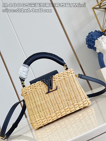 Louis Vuitton LV Mini Capucines Raffia Navy Blue 21x8x14cm