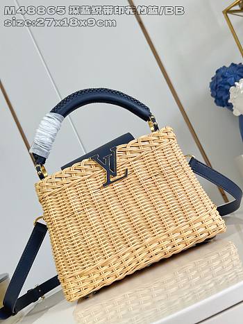 Louis Vuitton LV Capucines BB Raffia Nvay Blue 27x9x18cm
