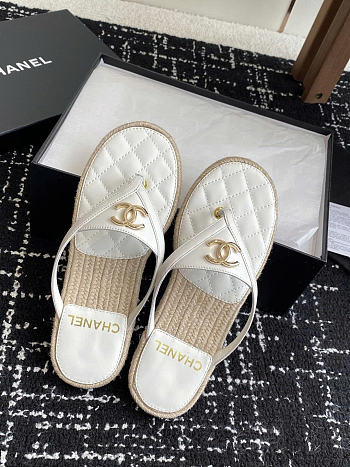 Chanel Raffia White Slides 