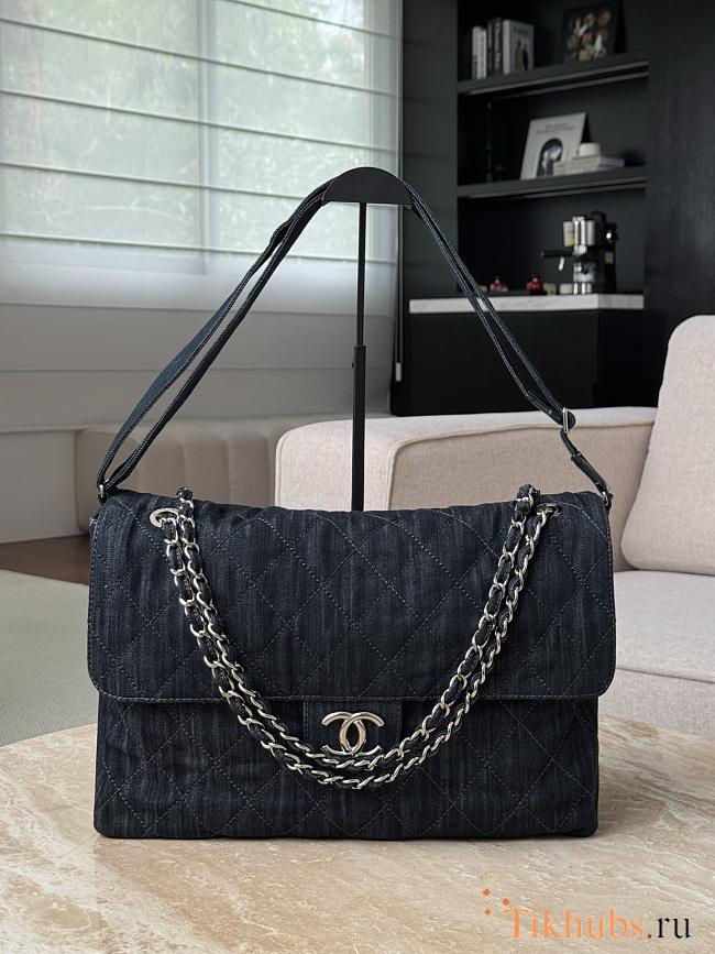 Chanel Flap Bag Black Denim 38x27x11.5cm - 1