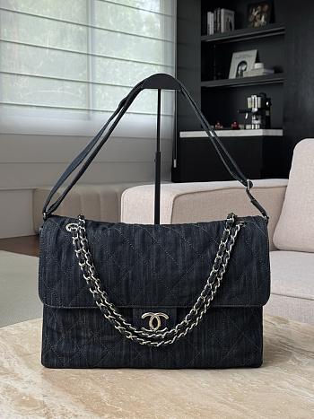 Chanel Flap Bag Black Denim 38x27x11.5cm