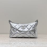 Chanel Hobo Bag Silver Lambskin 26x8.5x17cm - 1
