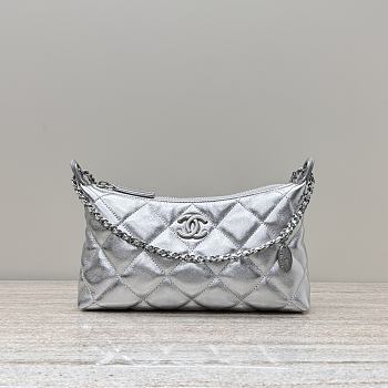 Chanel Hobo Bag Silver Lambskin 26x8.5x17cm