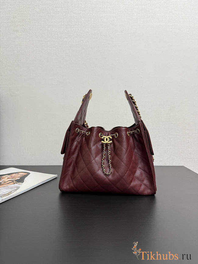 Chanel 25 Small Handbag Red Wine Calfskin Gold 30x26x14cm - 1