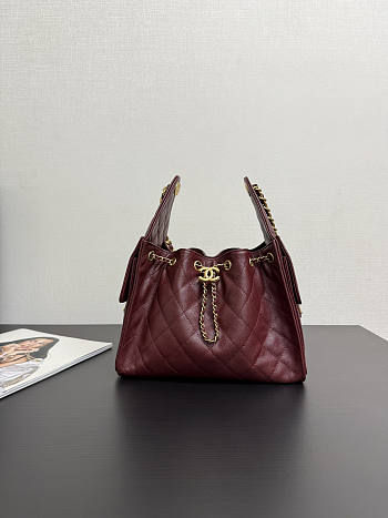 Chanel 25 Small Handbag Red Wine Calfskin Gold 30x26x14cm