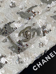 Chanel Flap Bag Satin Sequins Silver 25.5cm - 6