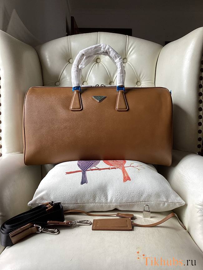 Prada Leather Duffel Bag Cognac 50x27.5x23.5cm - 1