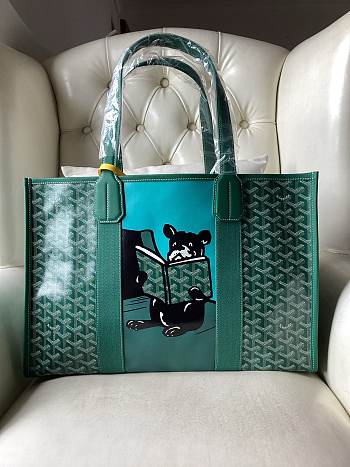 Goyard Green Goyardine Canvas Leather Tote 45x16x32cm