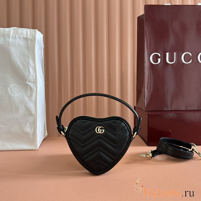 Gucci Marmont Heart Shape Bag Black 13.5x11.5x2.5cm - 1