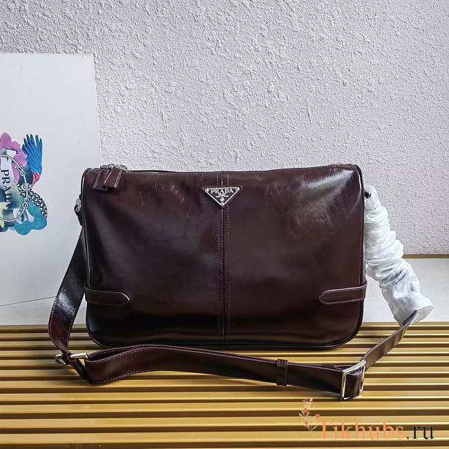Prada Leather Shoulder Bag Red Wine 35x22x12cm - 1