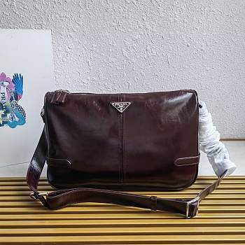 Prada Leather Shoulder Bag Red Wine 35x22x12cm