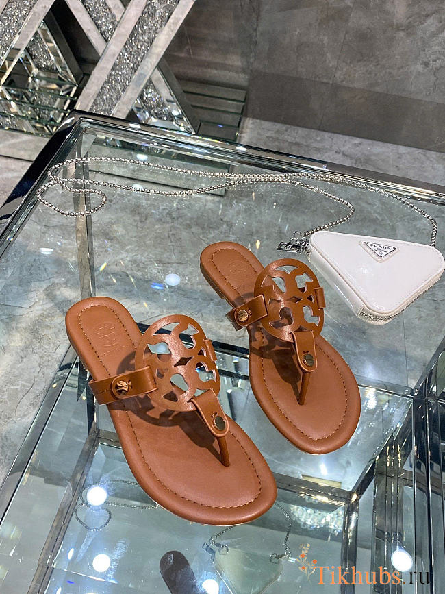 Tory Burch Miller Brown Leather Sandals - 1