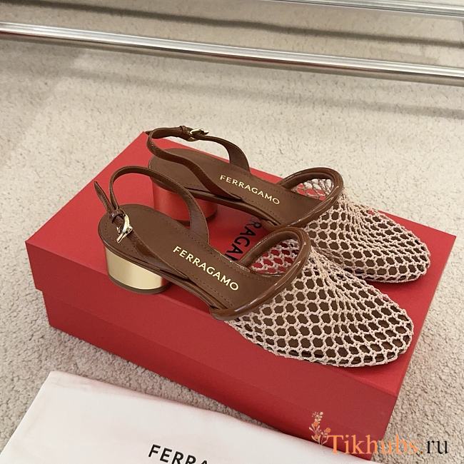 Ferragamo Mesh Slingback Brown 4cm - 1