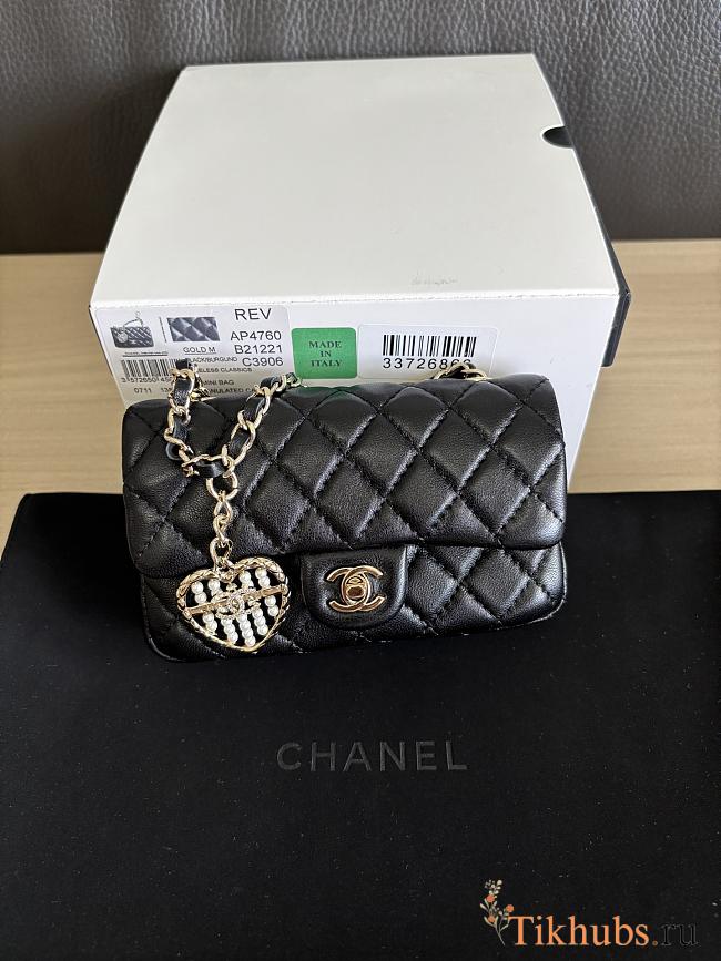 Chanel Flap Bag Mini with Hook Lambskin Gold Black 12.5x8x5cm - 1